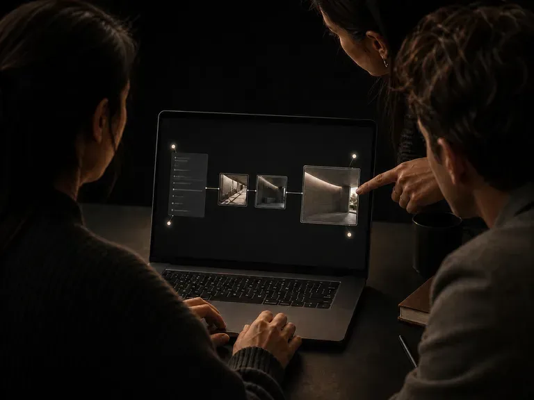 A small team reviewing a canvas published to the whole team