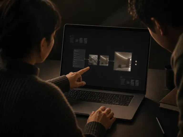Two colleagues reviewing a canvas shared with select team members