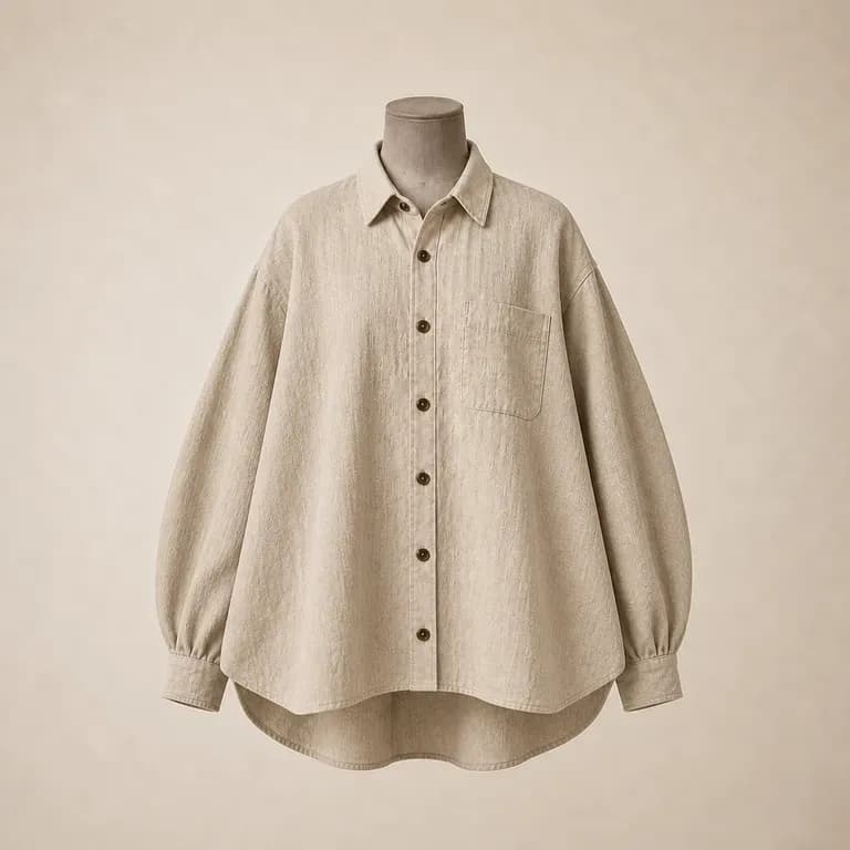 A close-up of a statement-silhouette garment shown from the front