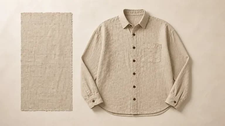 A basic staple garment flat-laid beside a fabric swatch