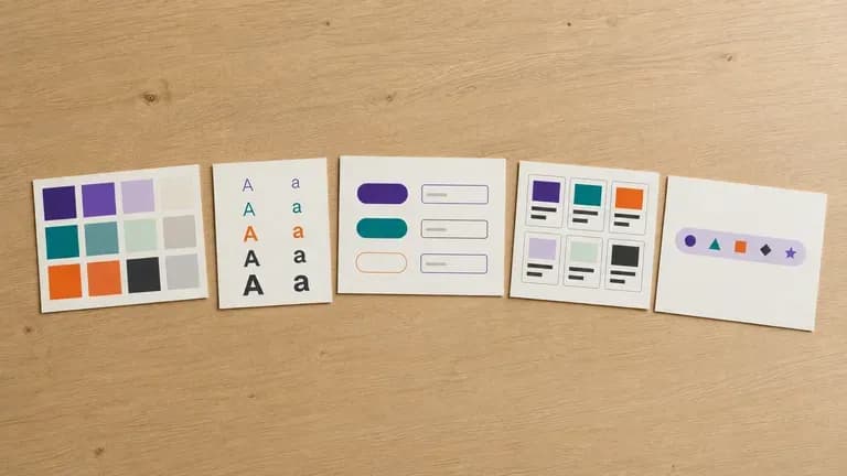 A freshly generated batch of component cards in a consistent colour and shape system