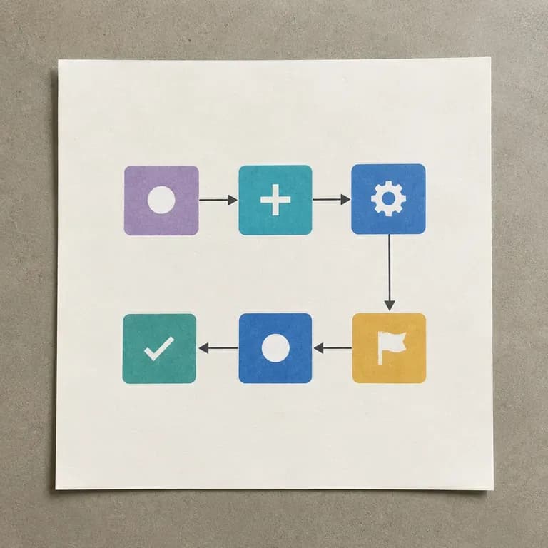 A close-up of a training or onboarding flowchart