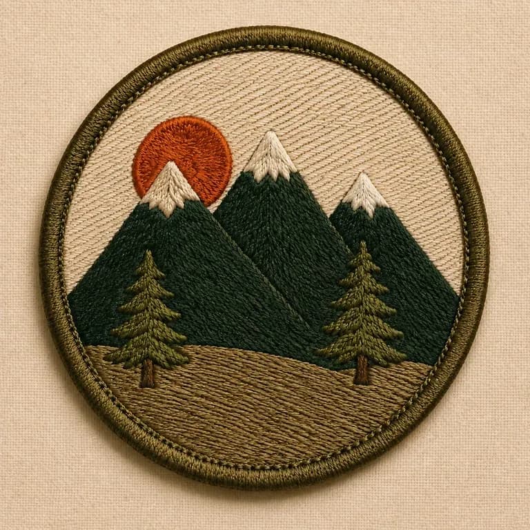 A close-up of an outdoor club themed patch