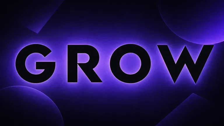 The word GROW as a poster headline treatment on a dark gradient background