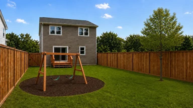 A yard redesign preview with a children's play area included