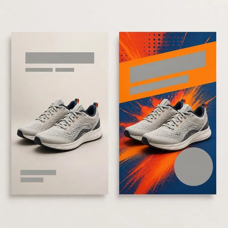 One product shown as a launch poster and as a sale poster side by side