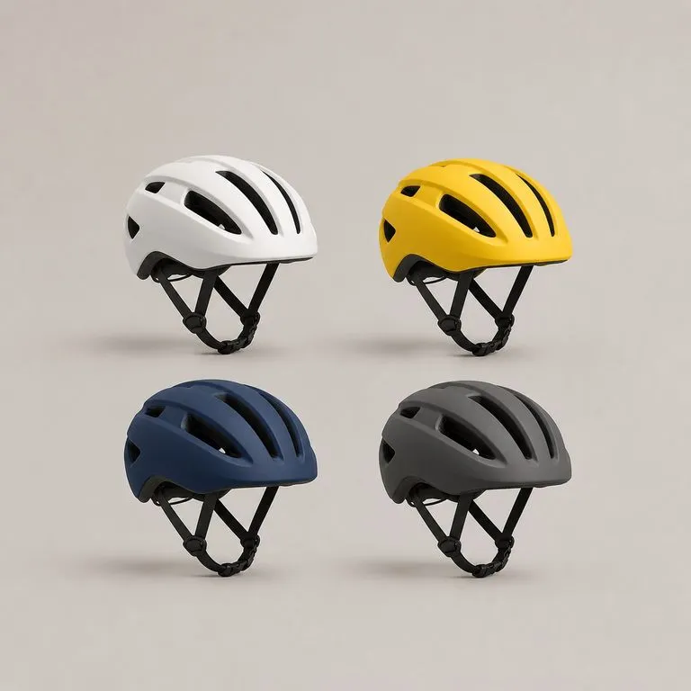 One bicycle helmet rendered in four colourways in a two by two grid on one camera