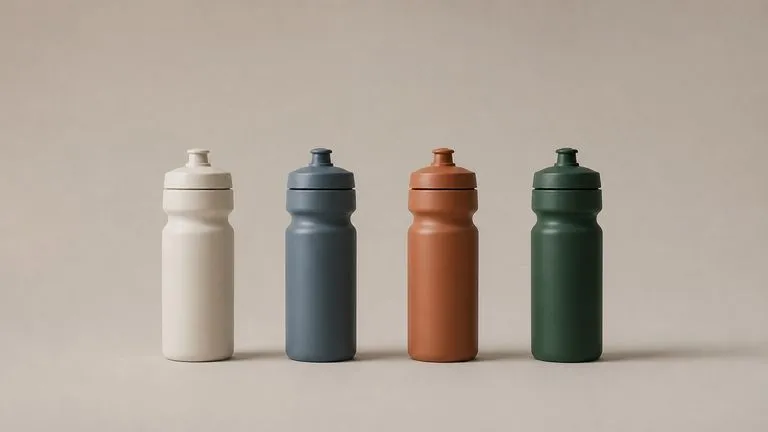 One sports water bottle rendered in four colourways from a single identical camera position