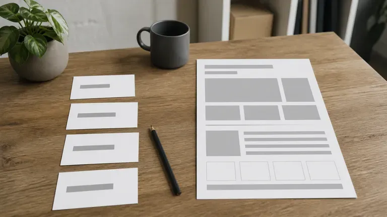 A small startup desk with a founder's handwritten notes beside a brief document