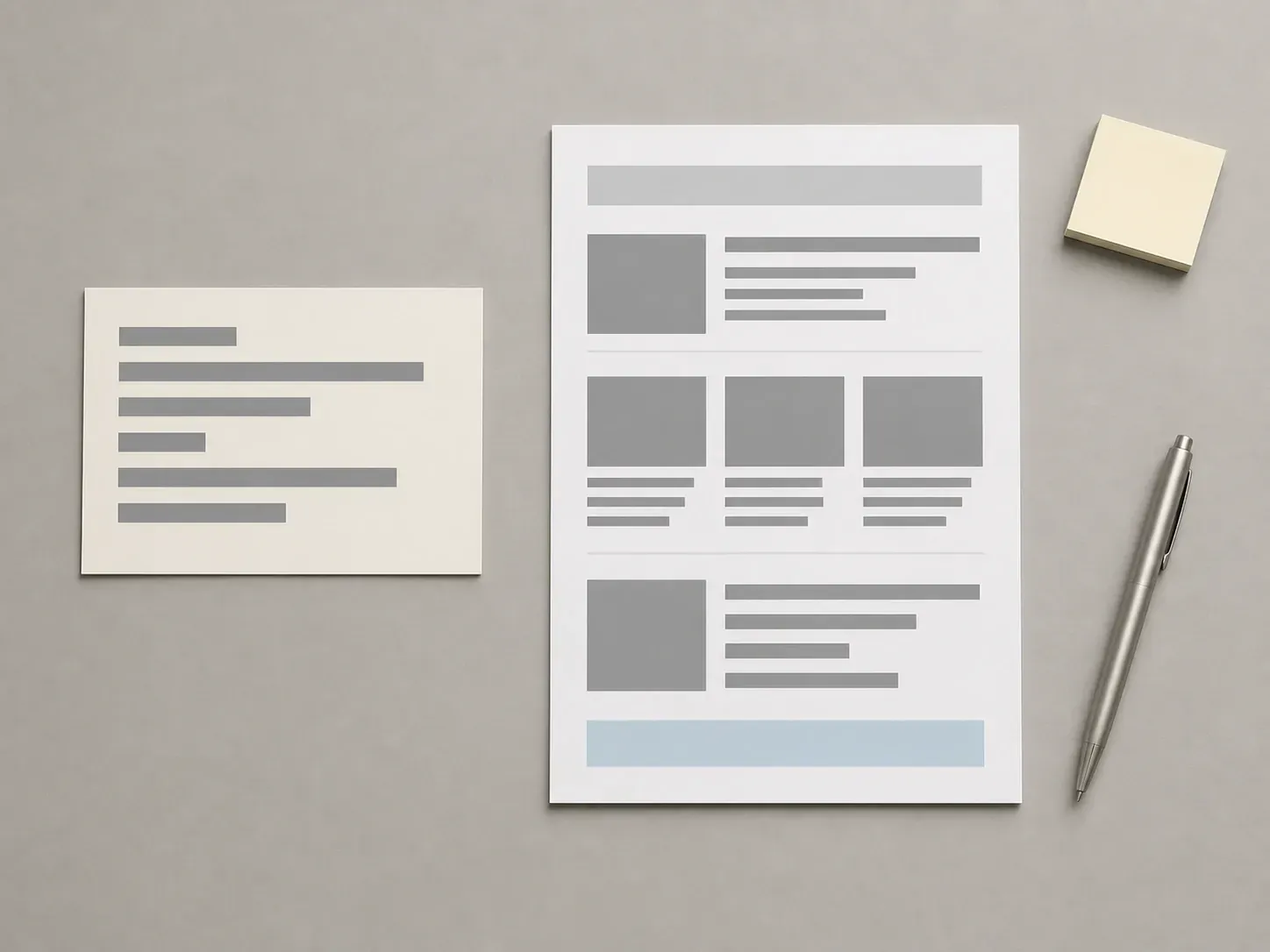 Handwritten project notes beside a printed structured brief document