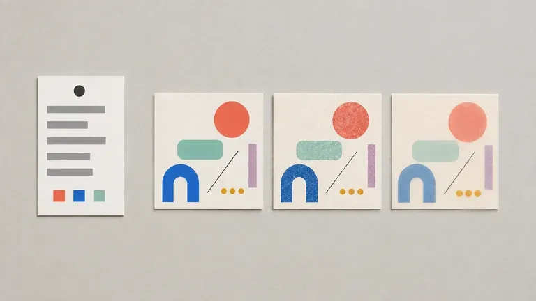 A prompt card beside three test render thumbnails