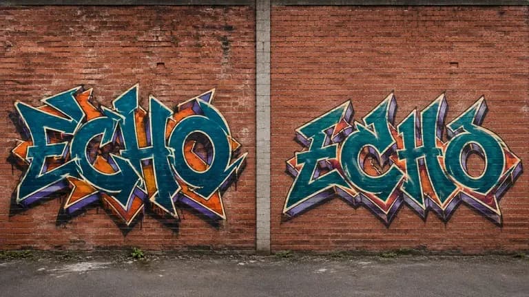 Two wildstyle interpretations of the word ECHO painted side by side