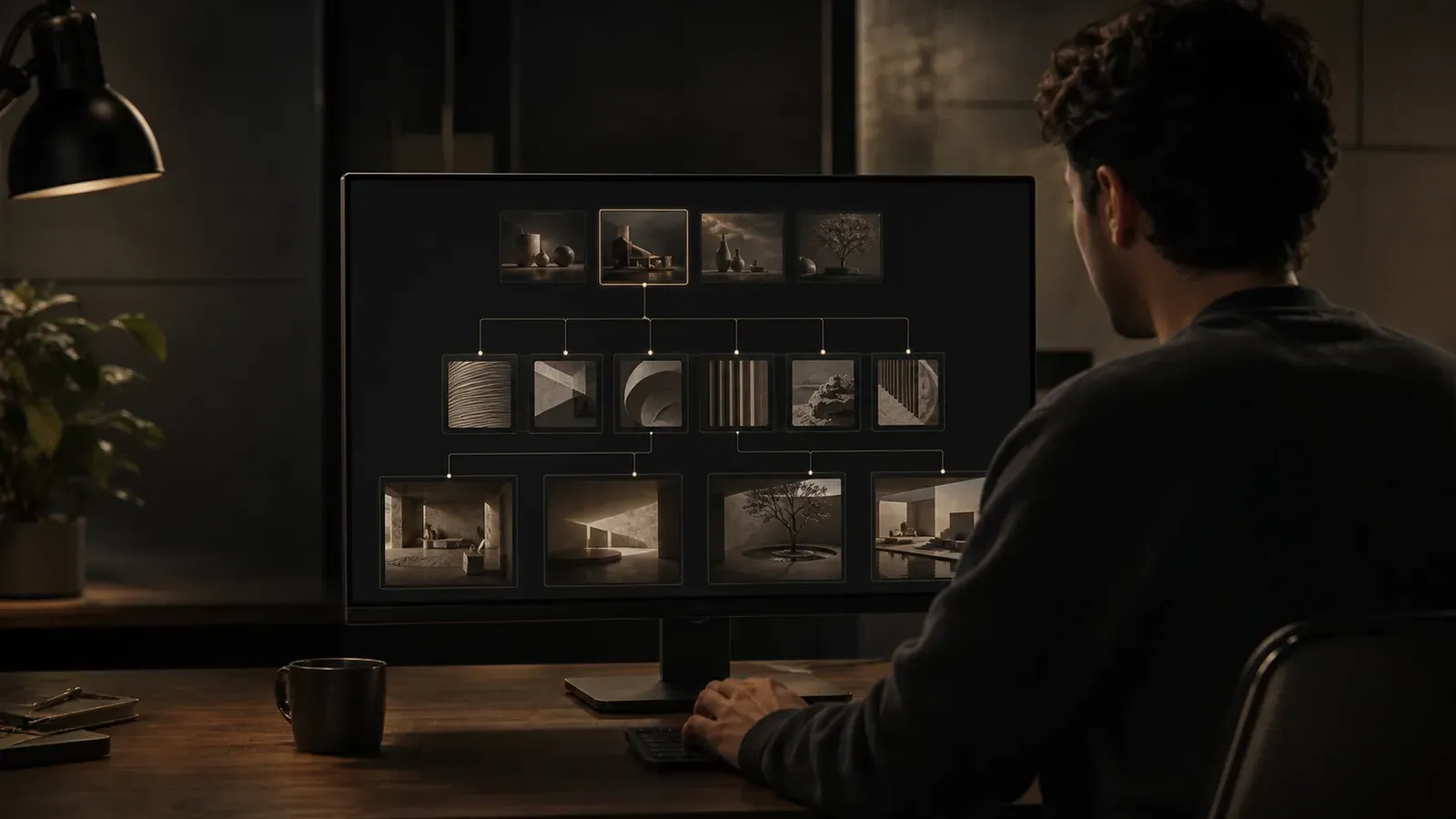 Several model preview chips arranged above a shared canvas cluster