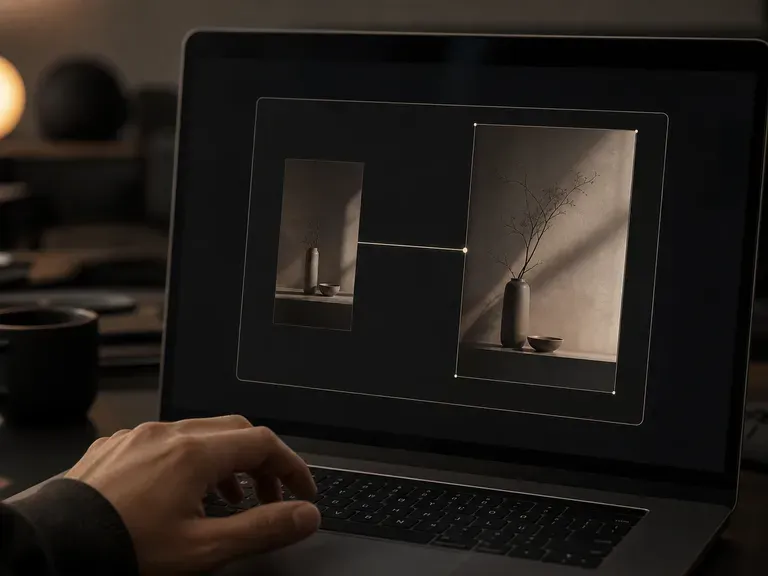 A reference thumbnail connected by a thread to the frame it influenced