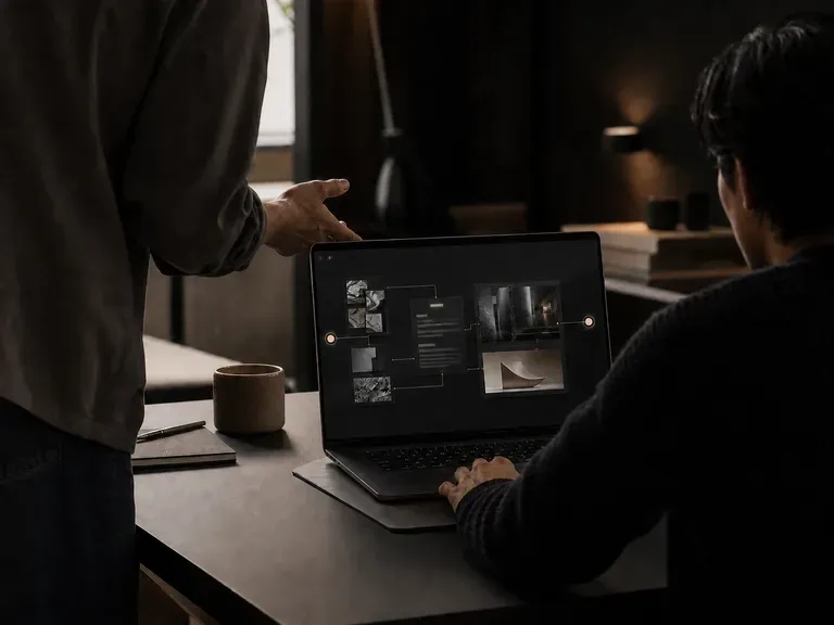 One person handing off a canvas session to a colleague
