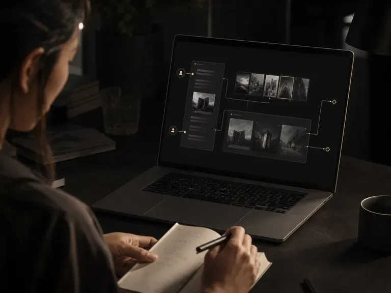 A person working while AI agents update generated frames in the background
