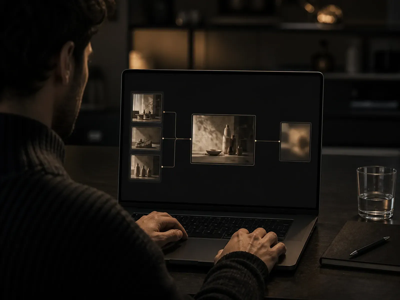 References and a model chip converging into one generated frame