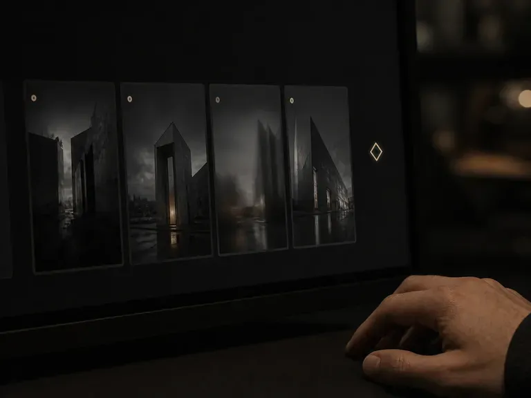 An agent glyph beside a set of generated concept variation frames