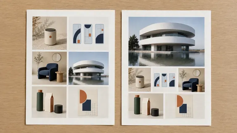 The same project set arranged as a grid layout and a story-led layout side by side