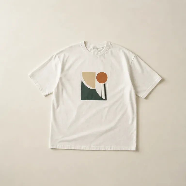 A close-up of a small chest graphic print on a T-shirt