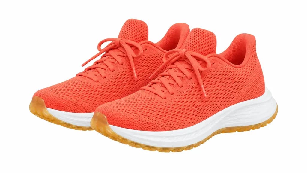 A pair of coral running shoes isolated on pure white as a cut-out asset