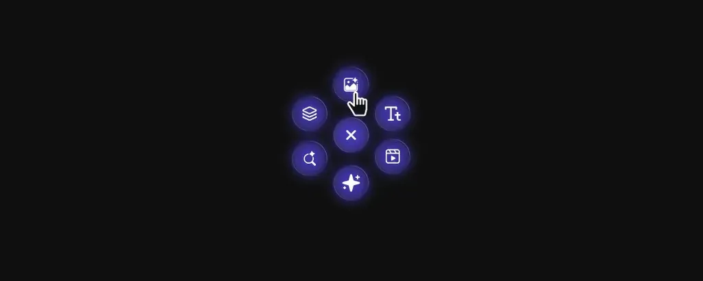 The radial node menu opened from empty canvas, with the image-generation node under the cursor